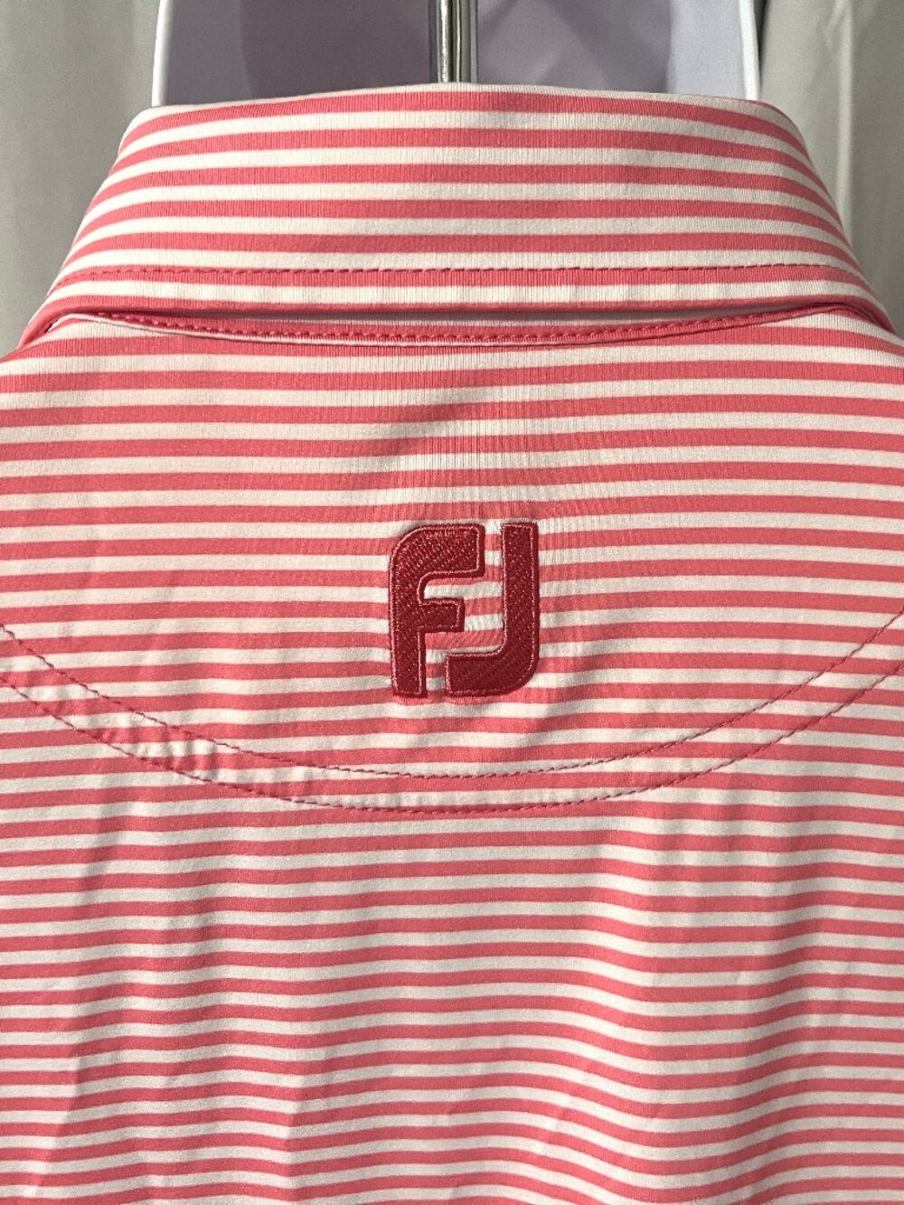 ⛳ FootJoy FJ Men’s Pink White White Striped Golf Polo Shirt L EUC ⛳